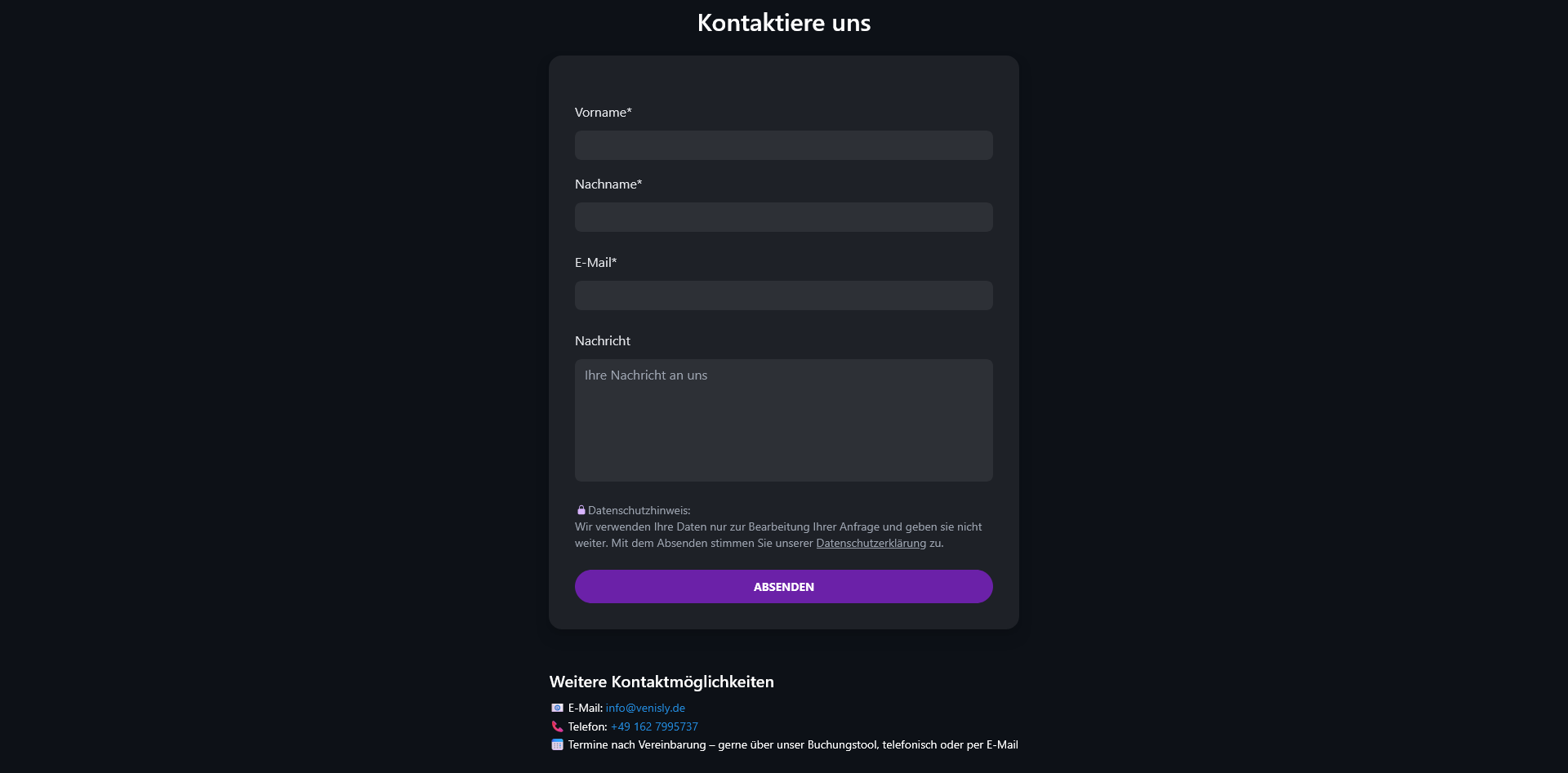 Screenshot vom Kontaktformular-